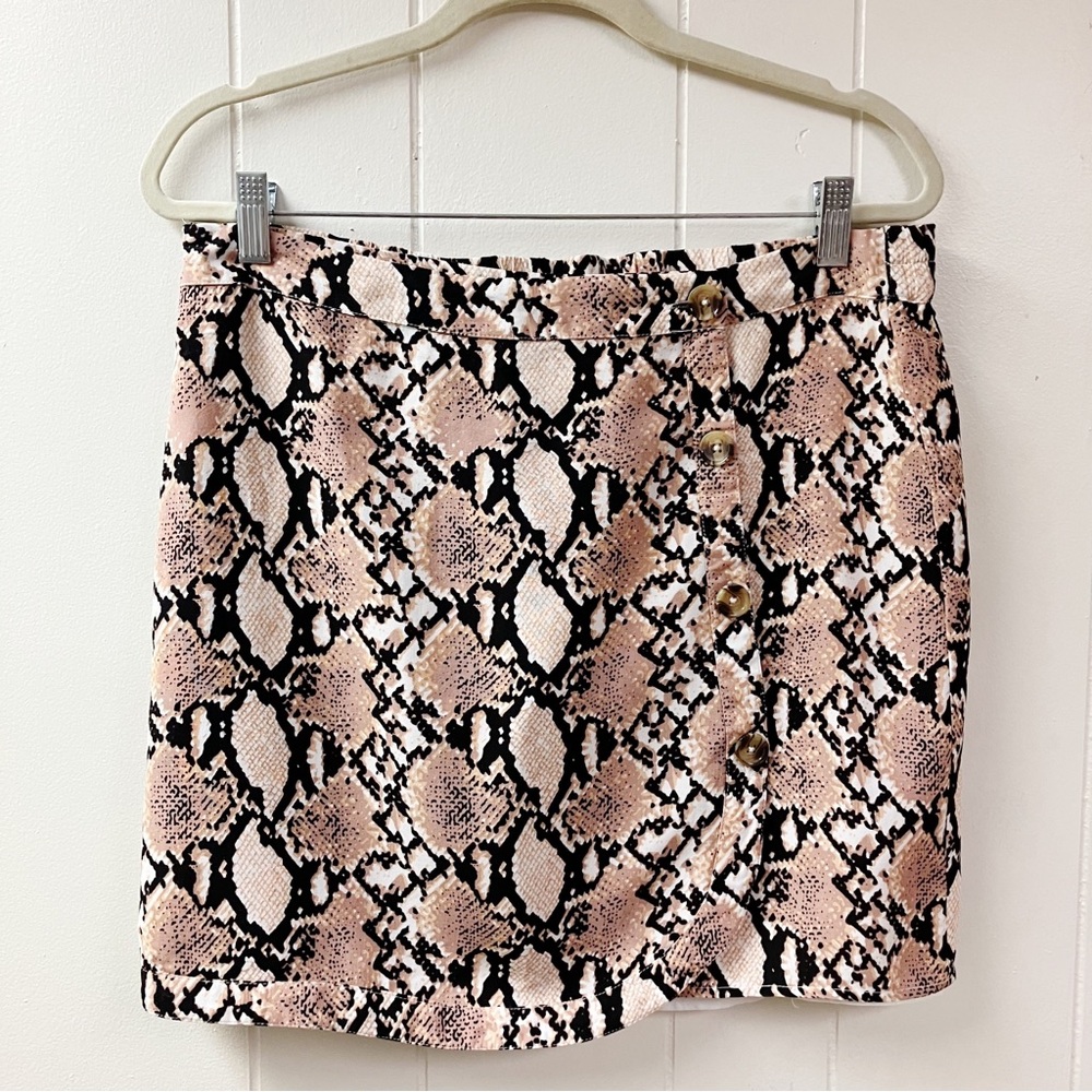 Vintage Safari Edgy Snakeskin Print Miami Mini Faux Wrap Skirt Medium Casual